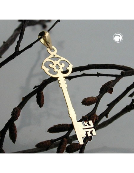 pendant 33x11mm key filigree 9k gold