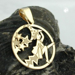 pendant 15mm flying witch laser engraving shiny 9k gold