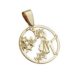 pendant 15mm flying witch laser engraving shiny 9k gold