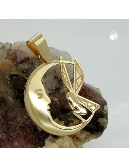 pendant 17x15mm elf in the moon laser engraving 9k gold