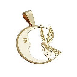 pendant 17x15mm elf in the moon laser engraving 9k gold