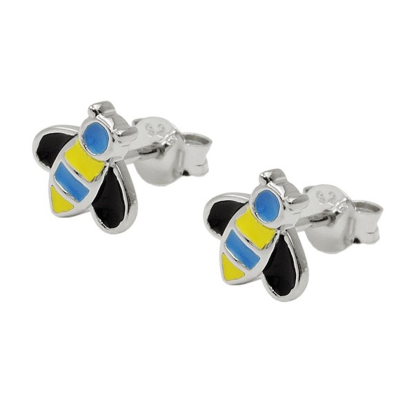 Örhängen Stud Bee Blue-Yellow Silver 925