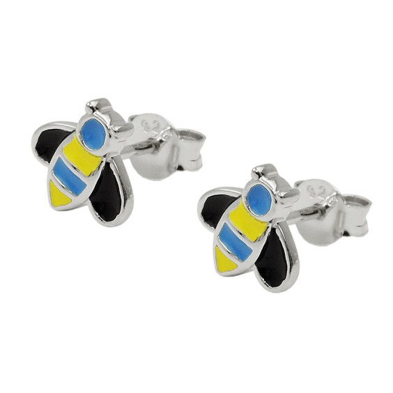 Örhängen Stud Bee Blue-Yellow Silver 925