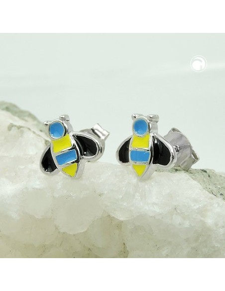 Örhängen Stud Bee Blue-Yellow Silver 925