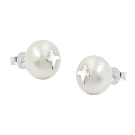 Örhängen Studs Kors Pearl Silver 925