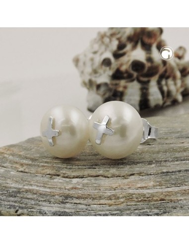Örhängen Studs Kors Pearl Silver 925