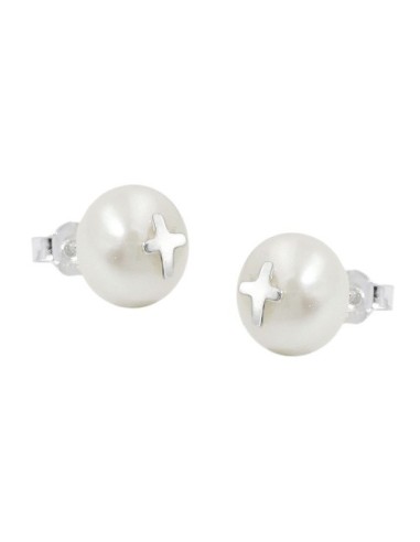 Örhängen Studs Kors Pearl Silver 925