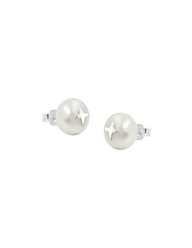 Örhängen Studs Kors Pearl Silver 925