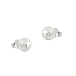 Örhängen Studs Kors Pearl Silver 925