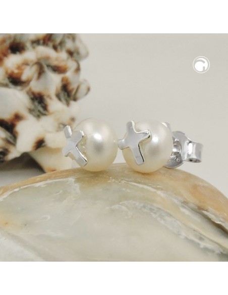 Örhängen Studs Kors Pearl Silver 925