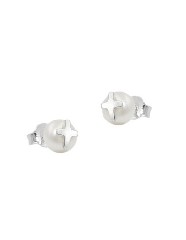 Örhängen Studs Kors Pearl Silver 925