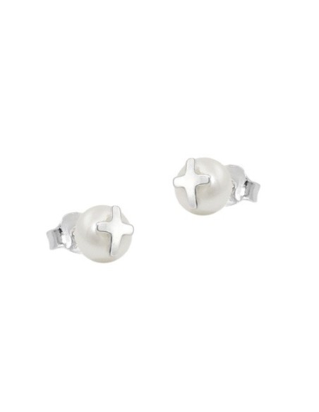 Örhängen Studs Kors Pearl Silver 925