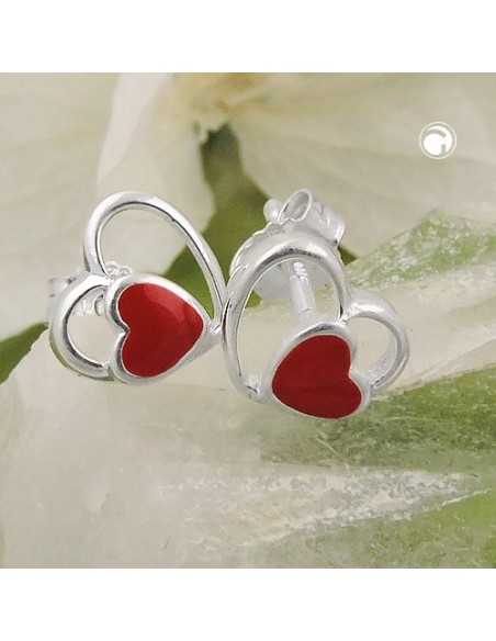 Örhängen Studs Red Heart Silver 925