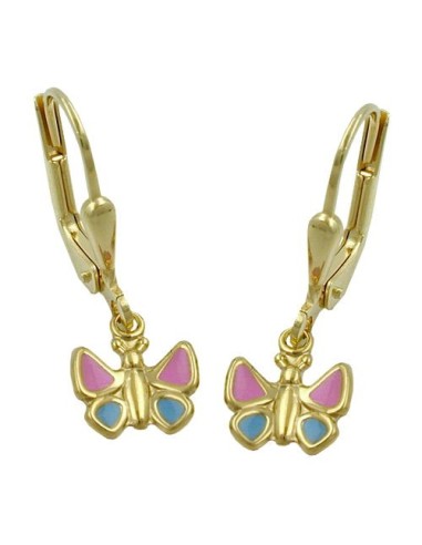 leverback earrings 22x7mm butterfly light blue pink 9k gold