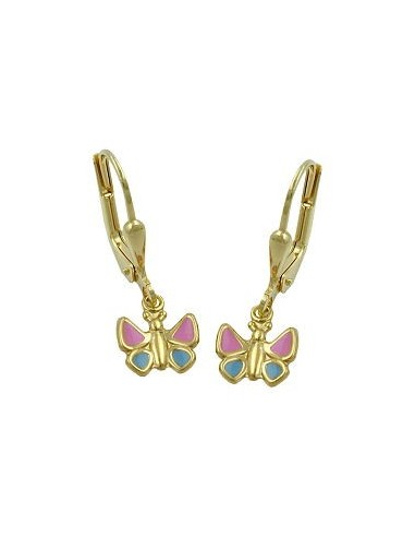 leverback earrings 22x7mm butterfly light blue pink 9k gold