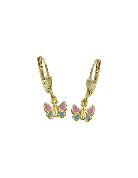 leverback earrings 22x7mm butterfly light blue pink 9k gold