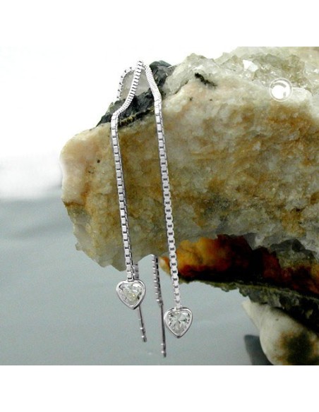 Örhängen Threads 110mm Box Kedja And Heart With Zirconia Silver 925