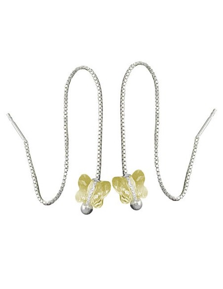 Örhängen Threads 115x8mm Butterfly Glass Stone Yellow Transparent Silver 925
