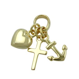 pendant 15mm faith-love-hope shiny 9k gold