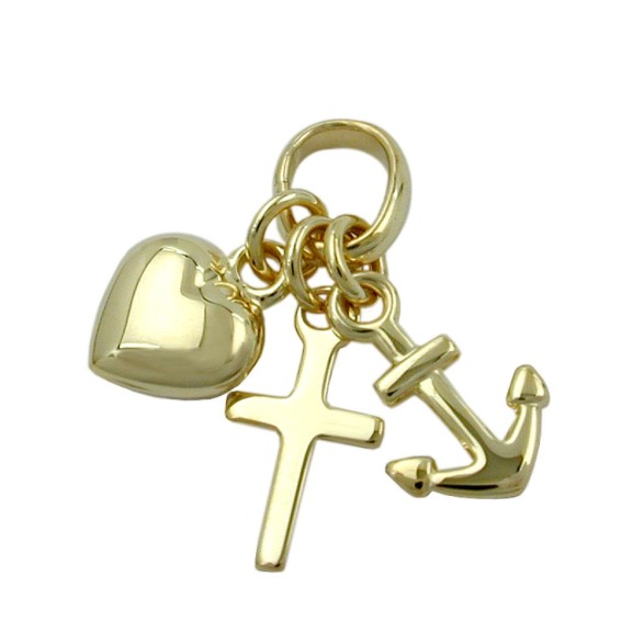 pendant 15mm faith-love-hope shiny 9k gold