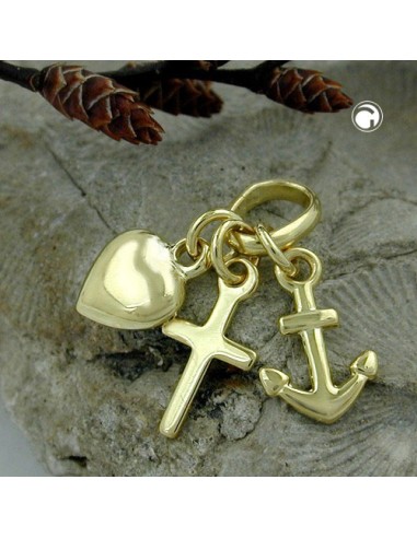 pendant 15mm faith-love-hope shiny 9k gold