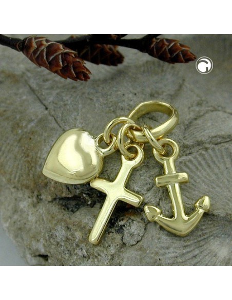 pendant 15mm faith-love-hope shiny 9k gold