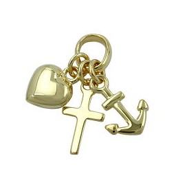 pendant 15mm faith-love-hope shiny 9k gold