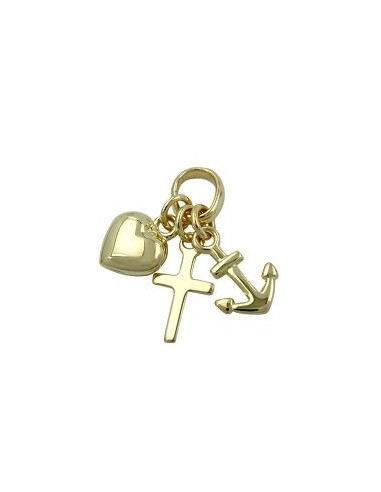 pendant 15mm faith-love-hope shiny 9k gold