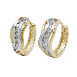 hoop earring 13x5mm hinged bicolor zirconias 9k gold