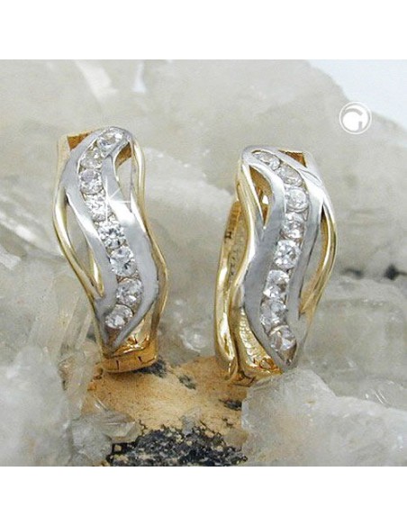 hoop earring 13x5mm hinged bicolor zirconias 9k gold