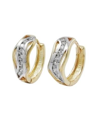 hoop earring 13x5mm hinged bicolor zirconias 9k gold