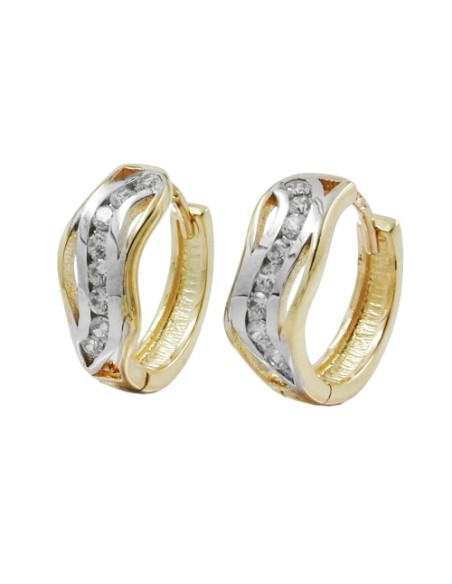 hoop earring 13x5mm hinged bicolor zirconias 9k gold