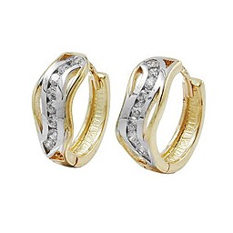 hoop earring 13x5mm hinged bicolor zirconias 9k gold