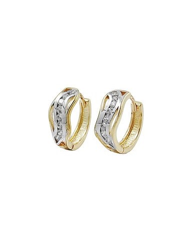 hoop earring 13x5mm hinged bicolor zirconias 9k gold