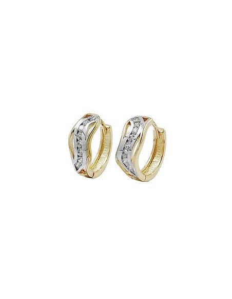 hoop earring 13x5mm hinged bicolor zirconias 9k gold