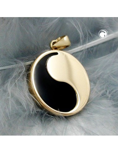 pendant yin yang 16mm with onyx 9k gold