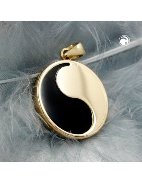 pendant yin yang 16mm with onyx 9k gold