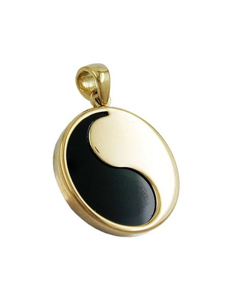 pendant yin yang 16mm with onyx 9k gold