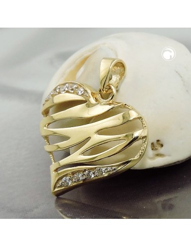 pendant 17x20mm heart shiny with 9 zirconias 9kt gold