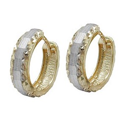 hoop earrings 14x4mm hinged hoop bicolor diamond 9k gold