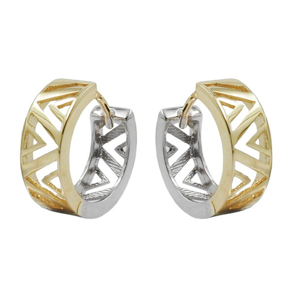 hoop earrings 13x5mm hinged hoops creole bicolor yellow gold and white gold 9k gold