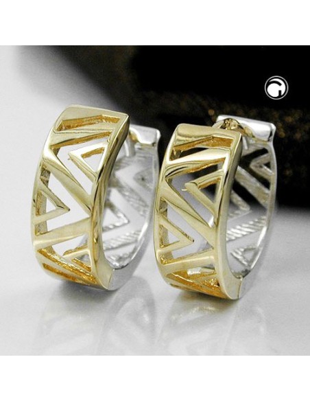 hoop earrings 13x5mm hinged hoops creole bicolor yellow gold and white gold 9k gold