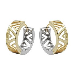 hoop earrings 13x5mm hinged hoops creole bicolor yellow gold and white gold 9k gold