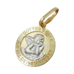 pendant 12mm baby's christening angel motif bicolor rhodium plated 9k gold