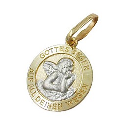 pendant 12mm baby's christening angel motif bicolor rhodium plated 9k gold