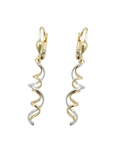 leverback earrings dangles 43x7mm 2 spirals bicolor with white gold 9k gold