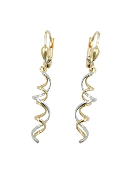 leverback earrings dangles 43x7mm 2 spirals bicolor with white gold 9k gold