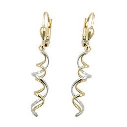 leverback earrings dangles 43x7mm 2 spirals bicolor with white gold 9k gold
