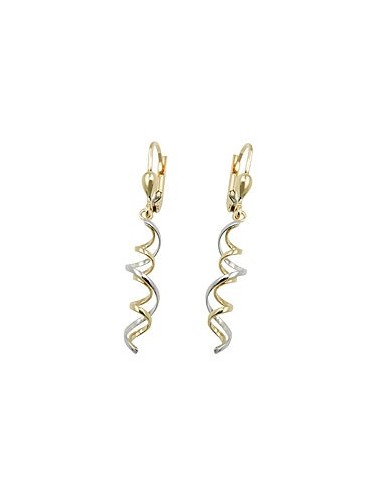 leverback earrings dangles 43x7mm 2 spirals bicolor with white gold 9k gold