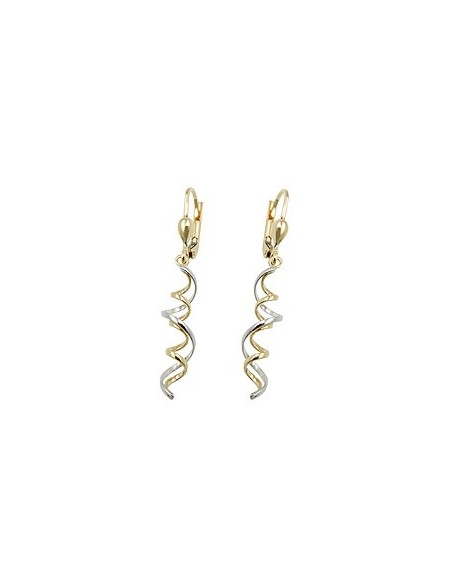 leverback earrings dangles 43x7mm 2 spirals bicolor with white gold 9k gold